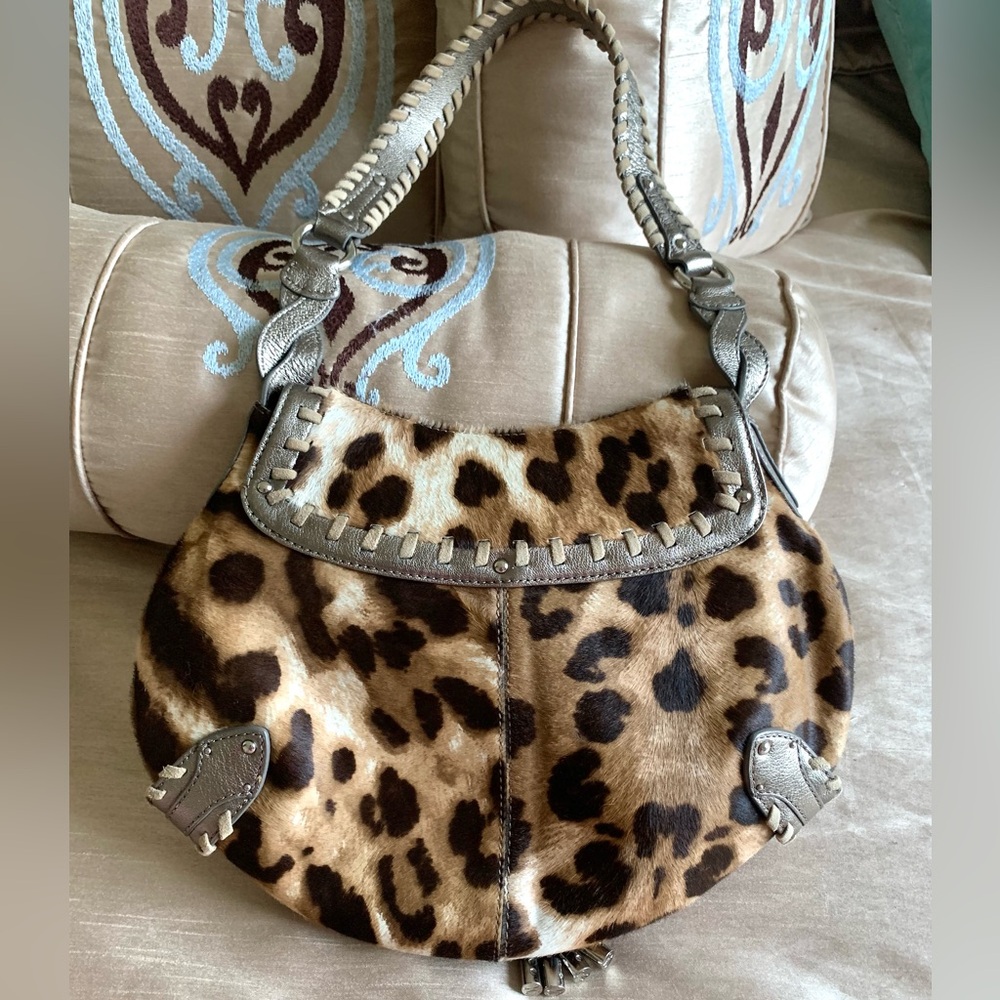 Cole Haan Leather Leopard and Hide Skin Flap Purse Bag - Picture 5 of 9